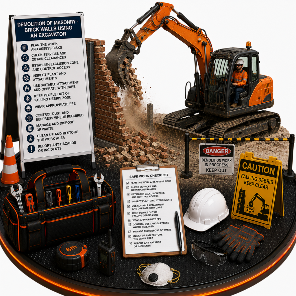Demolition of Masonry & Brick Walls Using an Excavator SWMS